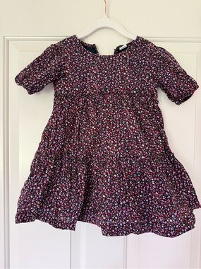 GAP Black Floral Tiered Dress with Pink & Purple Blossoms